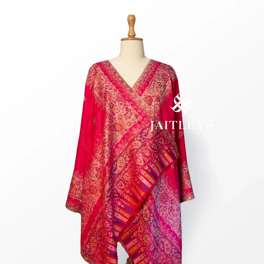 designer red paisley border fashion scarf made in india by jaitleys