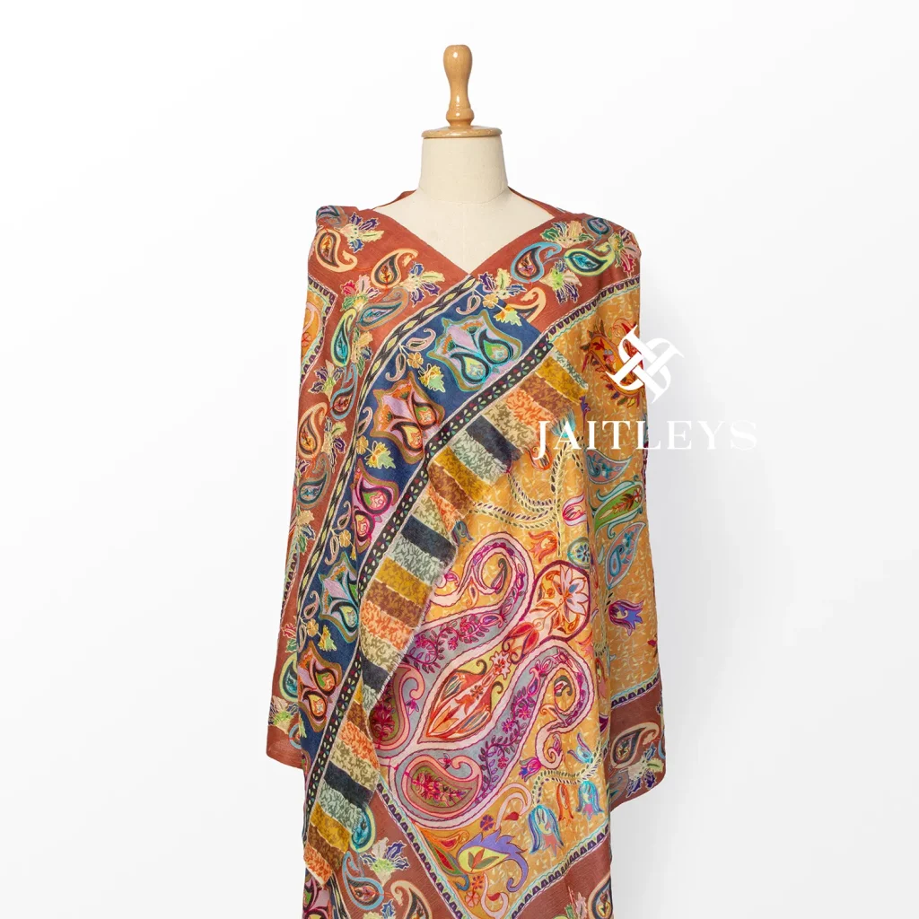 Red daur buti kalamkari print scarf by jailteys