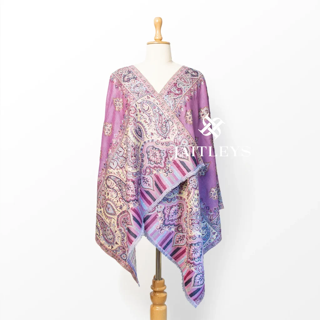 lavender merino wool stole for women with kashmiri kani inspired cut work