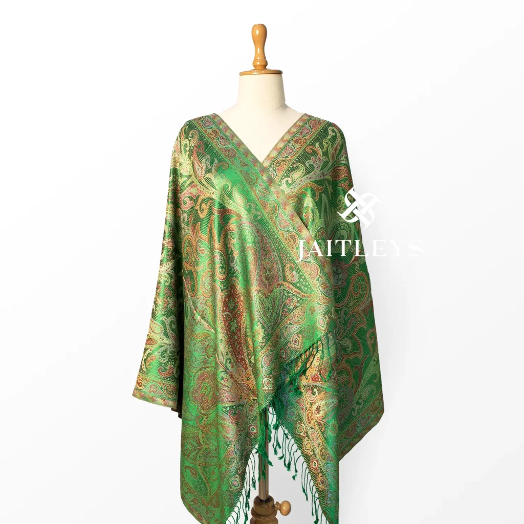 emerald green paisleys mulberry silk scarf made in india