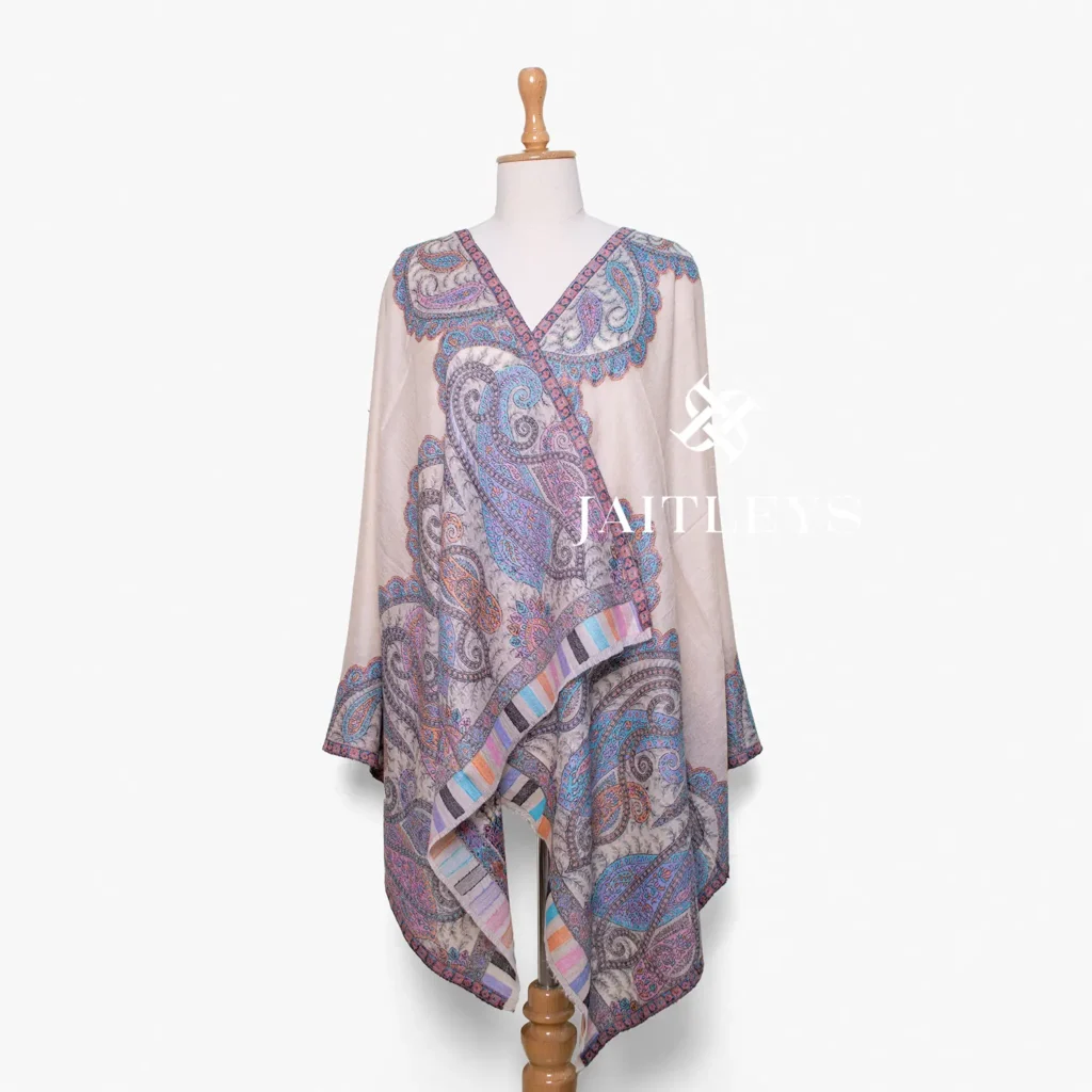beige color mughal paisley stole, kashmiri kani daur shawl made in india - Jaitleys