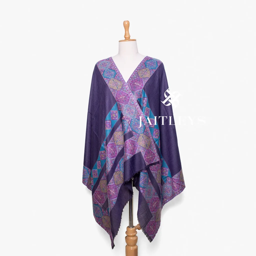 navy blue kullu aztec design ethnic southwestern navajo scarf pashmina kani shawl by Jaitleys