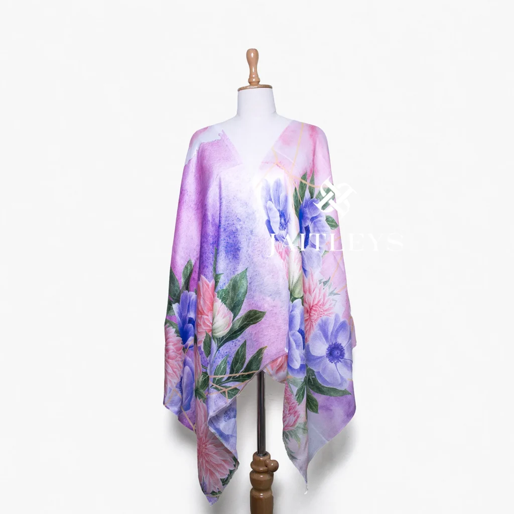 anemone and dahlia pink and purple floral design bamboo modal scarf made in India