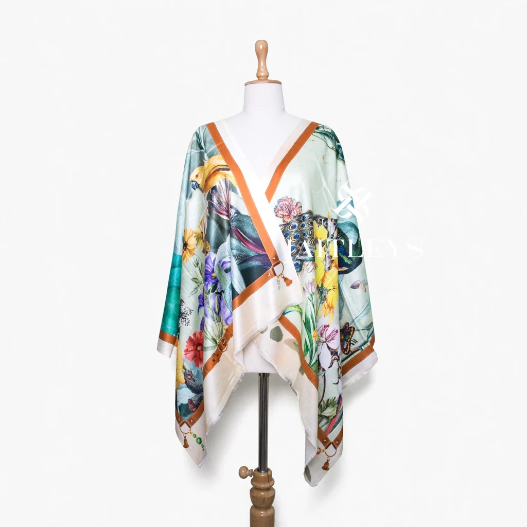 tropical birds in paradise digital print soft bamboo scarf made in India by Jaitleys