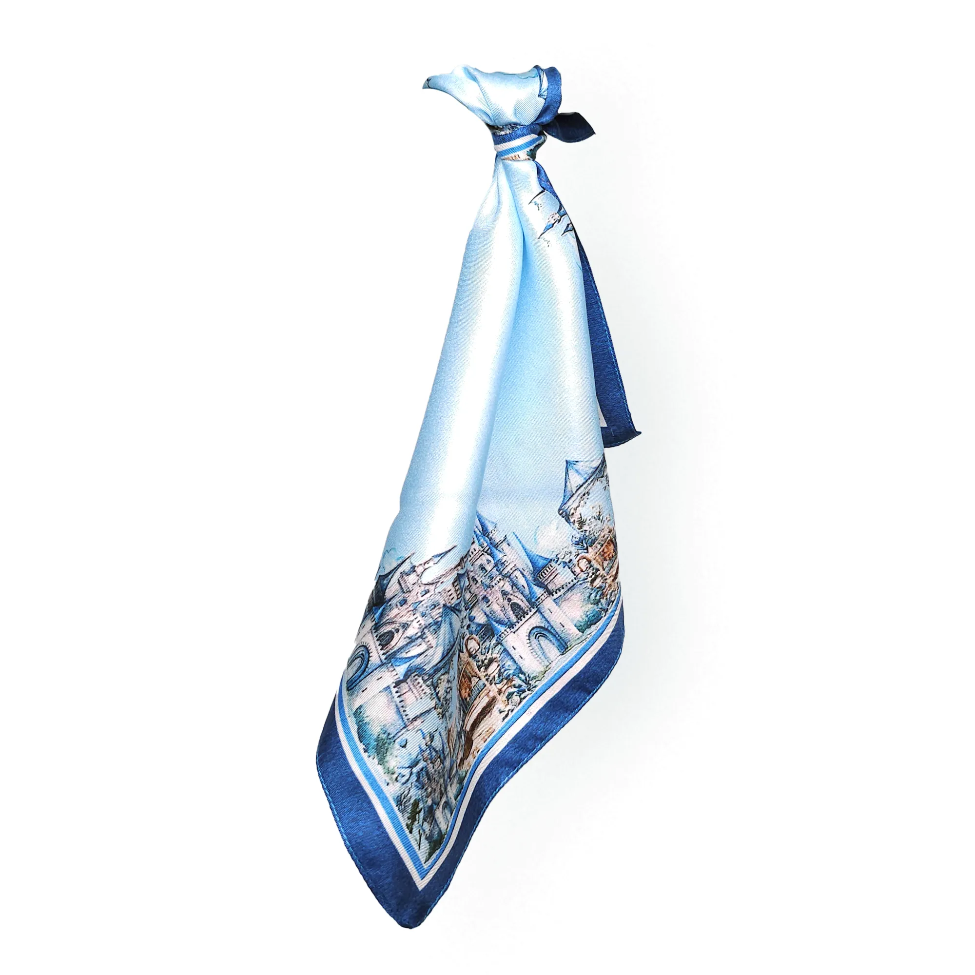 dream castles blue 100% mulberry silk twill pocket square scarf