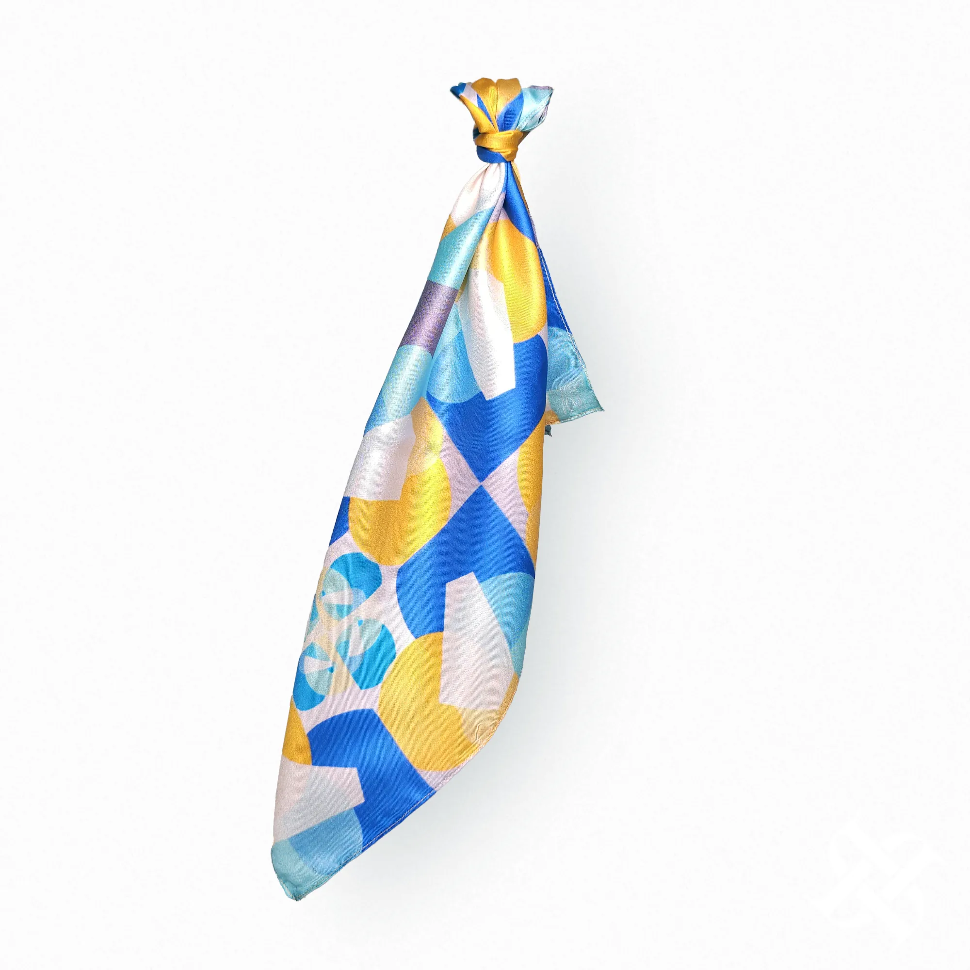 yellow and blue geometric mulberry silk pocket square scarf