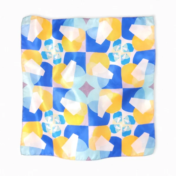 Colorful geometric watercolor silk pocket square scarf made from pure mulberry silk