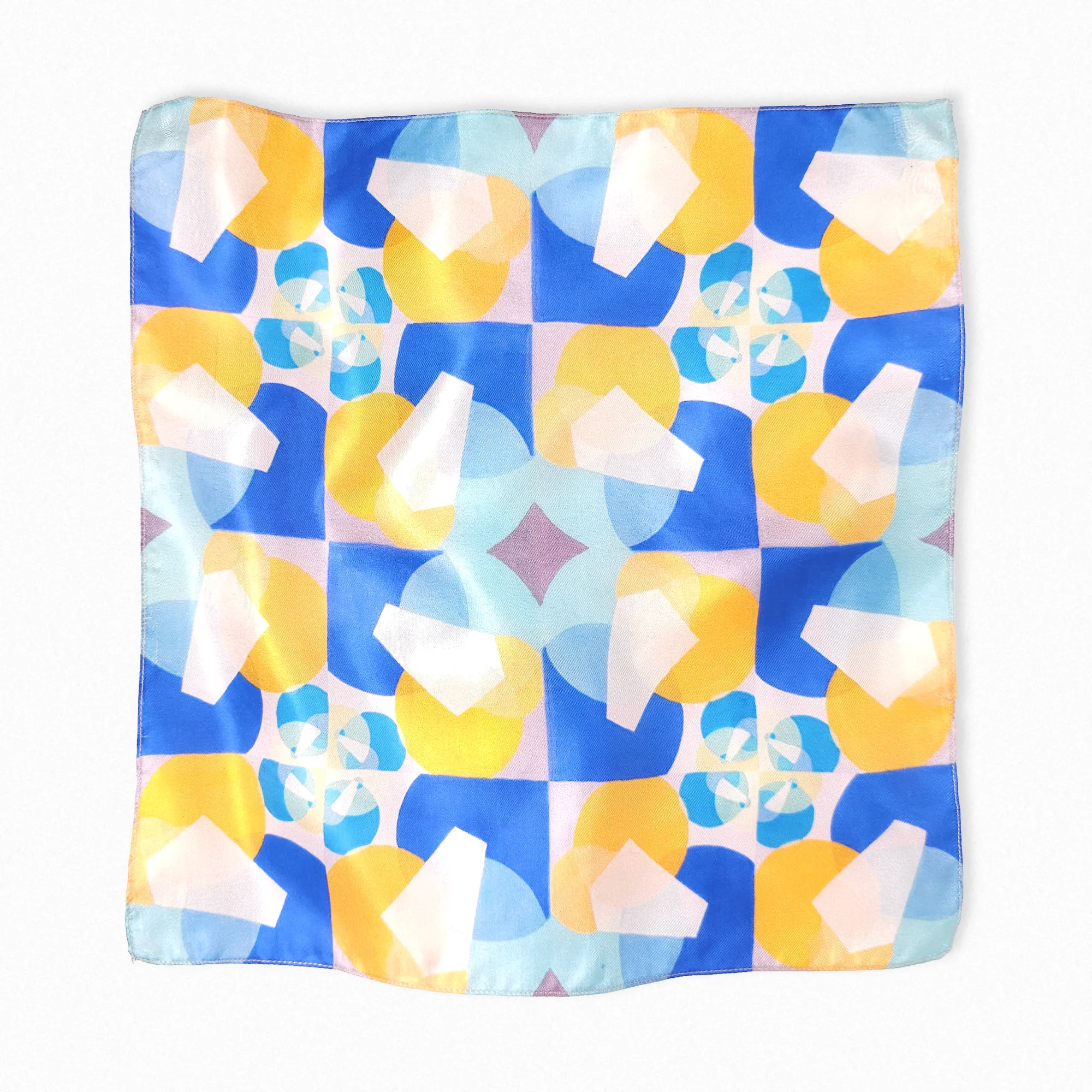 Colorful geometric watercolor silk pocket square scarf made from pure mulberry silk